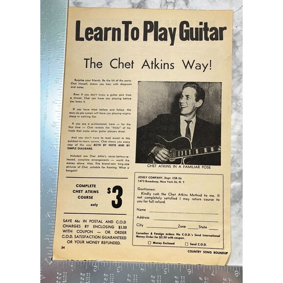 Chet Atkins Learn Guitar Print Ad Vintage 1950s Learn to Play Course Mail Order - Picture 2 of 6